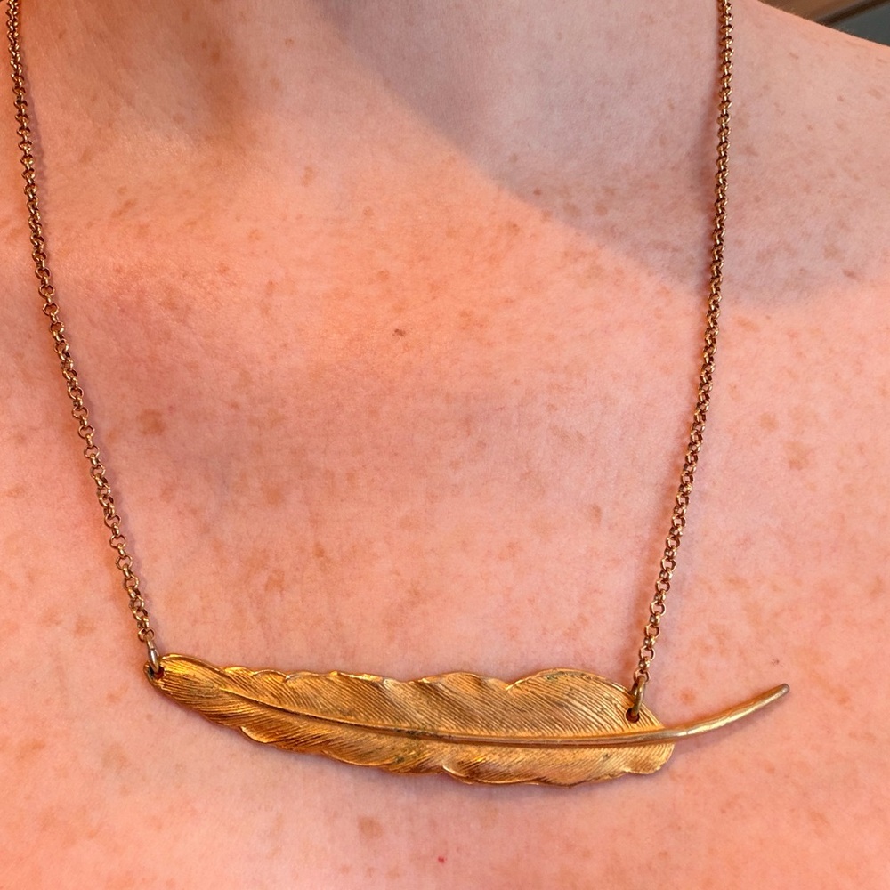 Gold Feather Pendant Necklace - Picture 7 of 9